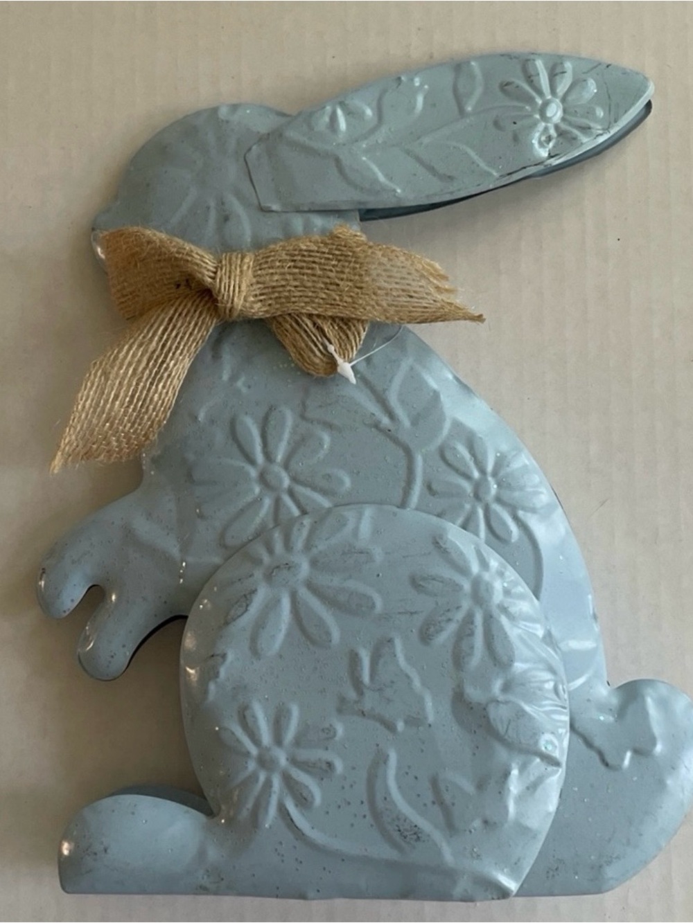Easter Bunny Metal Decor With Burlap Bow